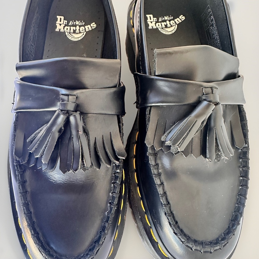 Dr Martens Adrian Quad Loafers Womens 10 Mens 9 Black Leather Platform Tassel - Picture 2 of 9